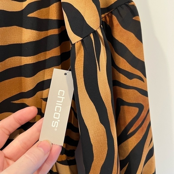 NWT. Chico’s Tiger Print Lace-up Long Sleeve Maxi Dress. US size 4. NWT. - Picture 8 of 11